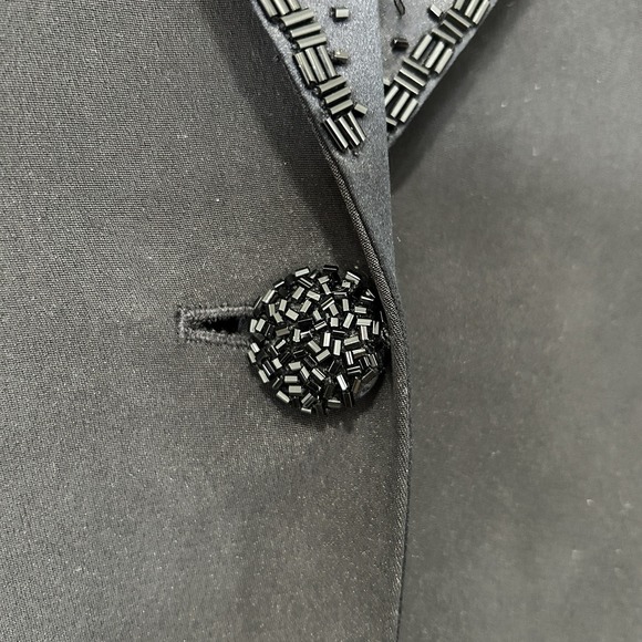 Bloomingdale's Women's Size 16W‎ Black Embellished 100% Silk Blazer Beaded Pads - Picture 5 of 8